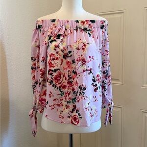 Express Floral Off-Shoulder Blouse - Light Pink